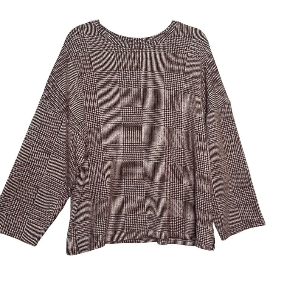 ZARA W/B Womens XL Maroon Cream Boat Neck Long Sleeve Tunic Sweater Basic Lounge